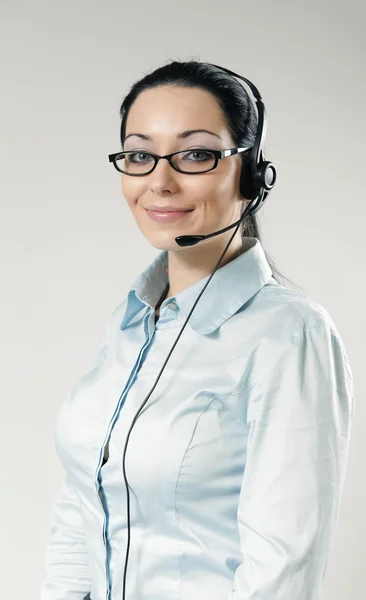 Sexy sorridente call center operatore ritratto — Foto Stock