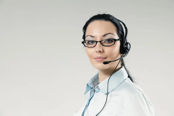 Sexy operador de call center retrato de cara completa —  Fotos de Stock