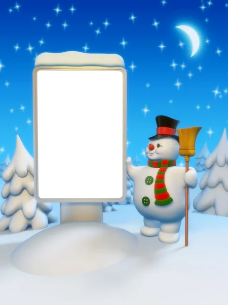 Snowman near lightbox with copyspace. — Stock Photo, Image