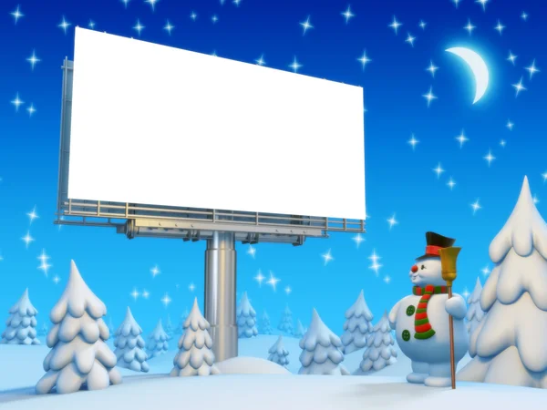 Snowman near lightbox with copyspace. — Stock Photo, Image