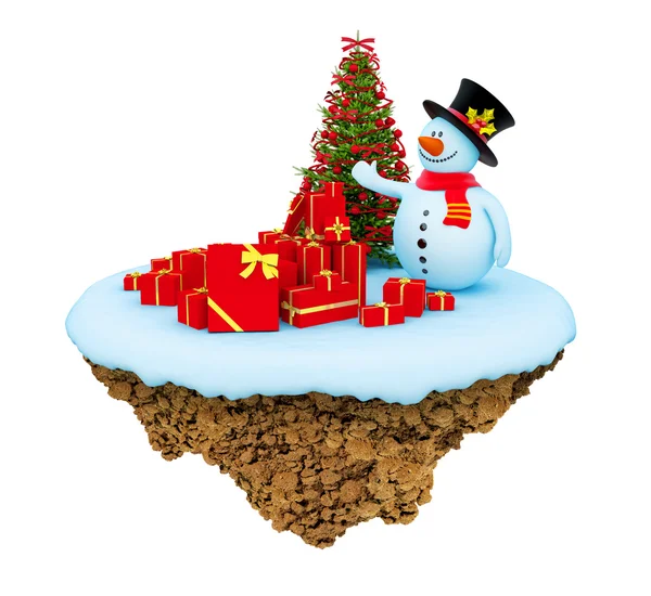 New Year little snowy levitate island. — Stock Photo, Image