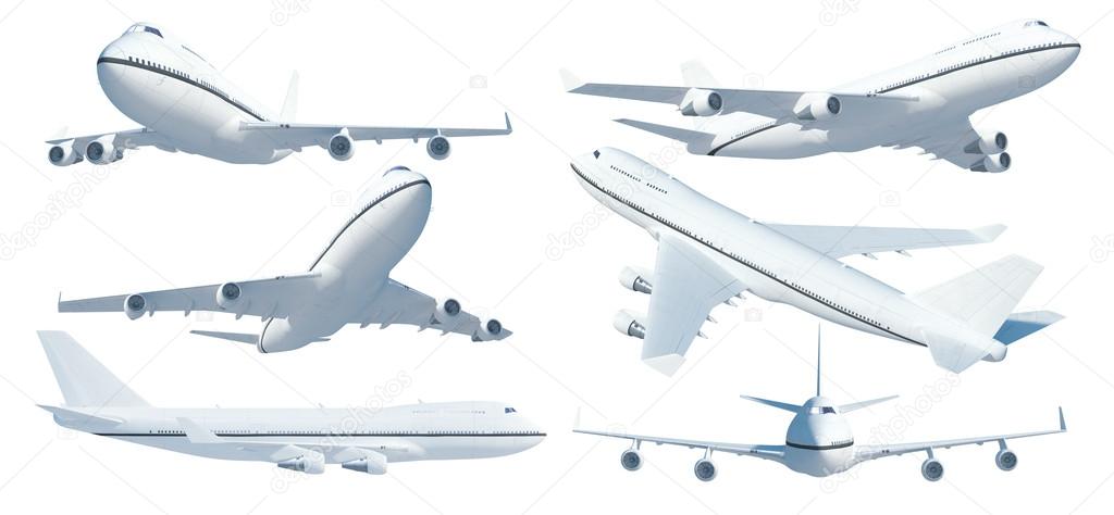 Airplane isolated from different viewpoints.