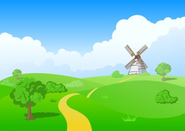 Kırsal vektör manzarası: Değirmen