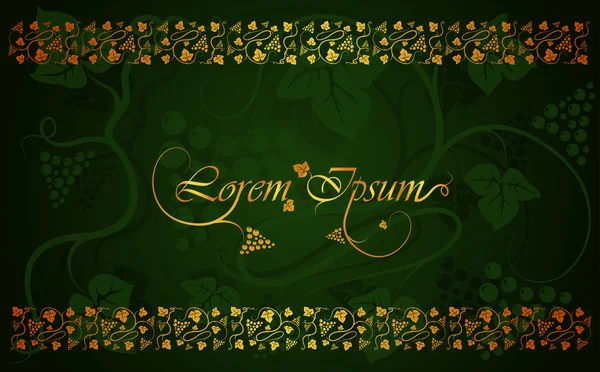 Vignette: gold pattern on green floral background — Stock Vector