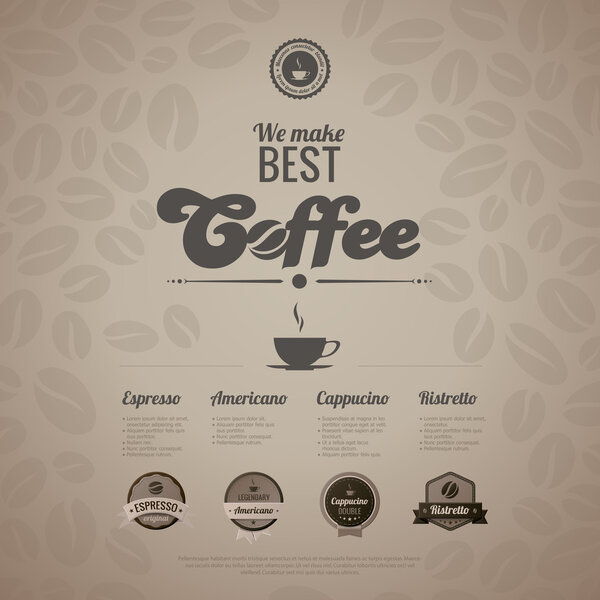 Coffee menu poster vector design template in retro style.