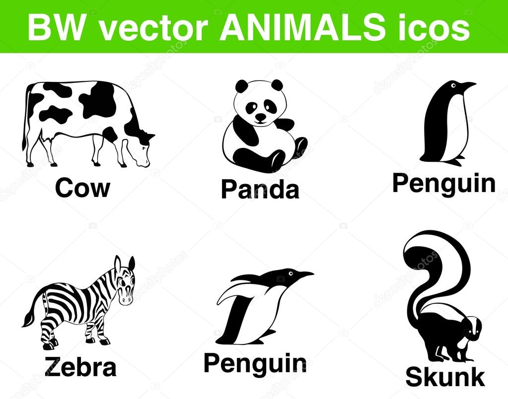 6 bw vector animals icons.