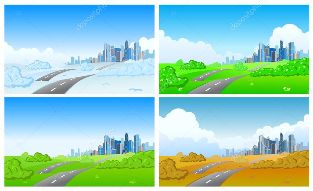 Cityscape in four seasons.
