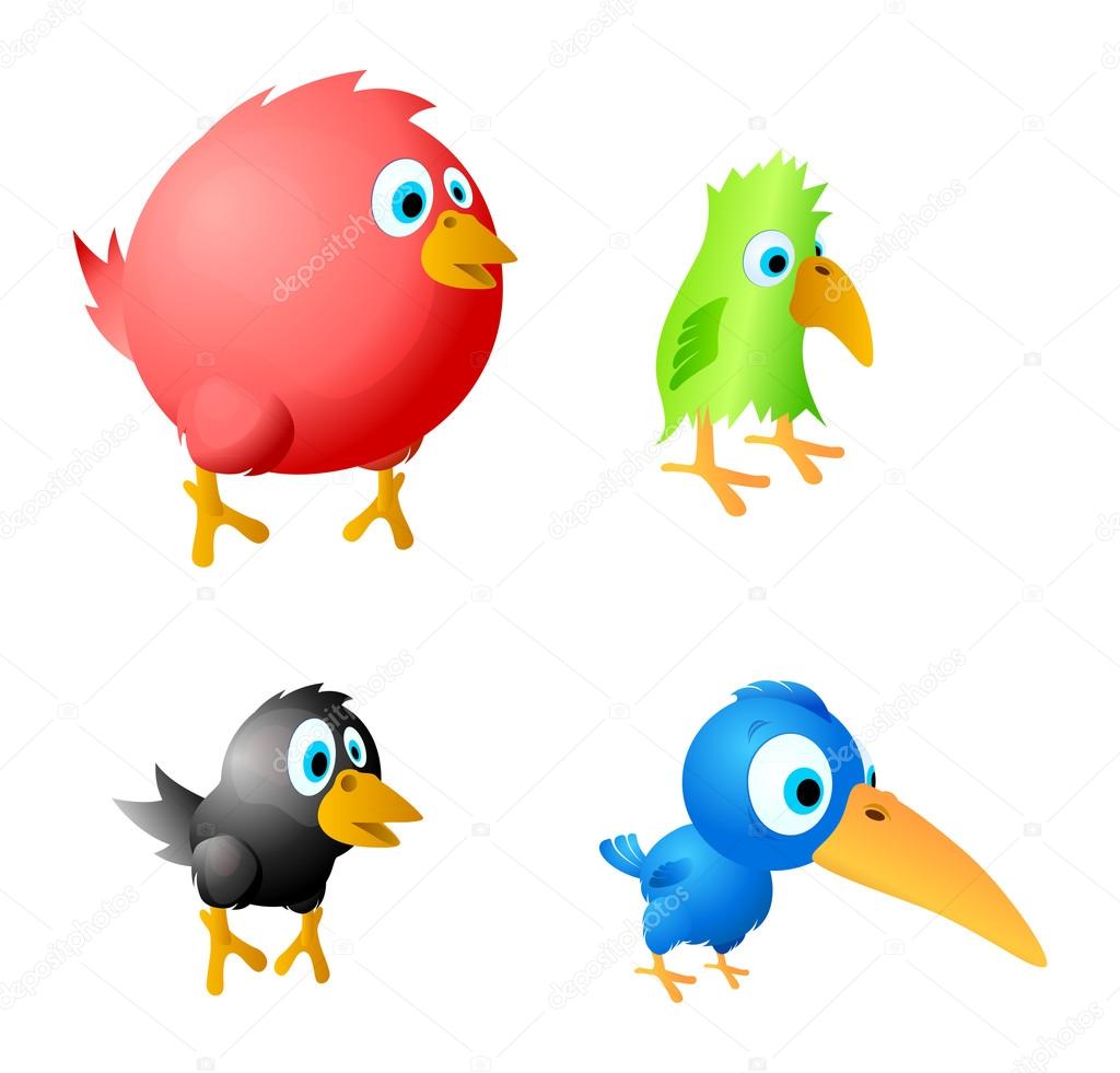 4 funny birds vector.
