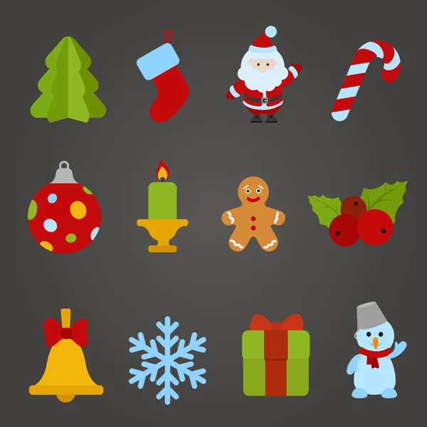 Conjunto de ícones de design plano vetorial de Natal. Feliz ano novo coleção —  Vetores de Stock