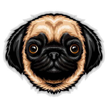 Çizgi filmin vektör illüstrasyonu komik pug köpek kafası maskotu