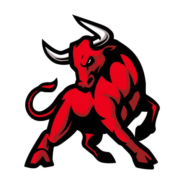 Ilustración Vectorial Mascota Del Toro Rojo Enojado Dibujos Animados — Vector de stock