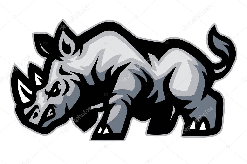 Vector Illustration of Cartoon angry rhino mascot design
