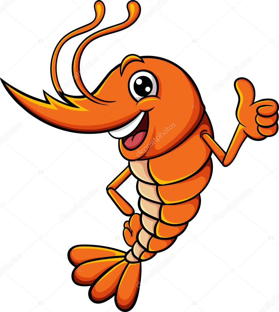 Vector illustration of Cute shrimp cartoon giving thumb up