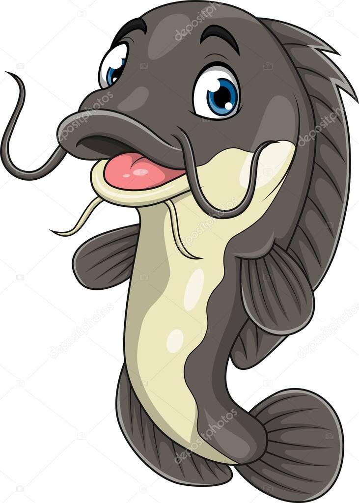 Vector illustration of Cartoon catfish posing on white background