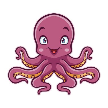 Çizgi film pembe komik ahtapotun vektör çizimi gülümsüyor