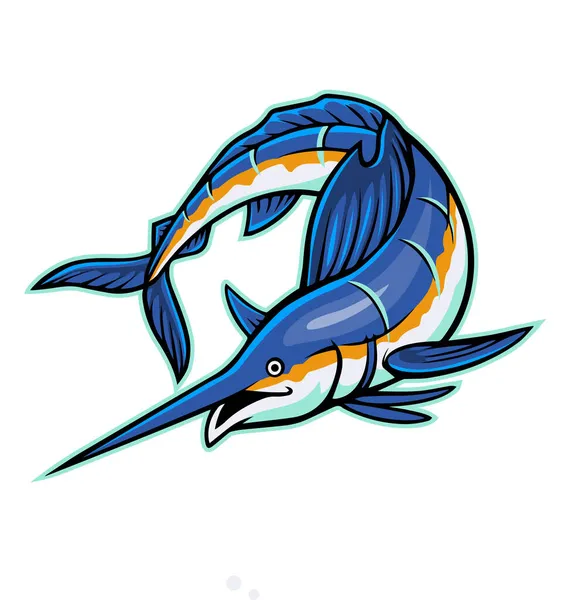 Ilustración Vectorial Peces Marlin Dibujos Animados Sobre Fondo Blanco — Vector de stock