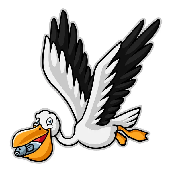 Vetor Ilustração Dos Desenhos Animados Pelicano Comer Peixe —  Vetores de Stock