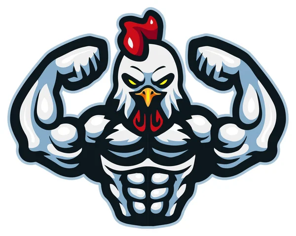 Illustration Vectorielle Mascotte Coq Bande Dessinée Avec Corps Musculaire — Image vectorielle