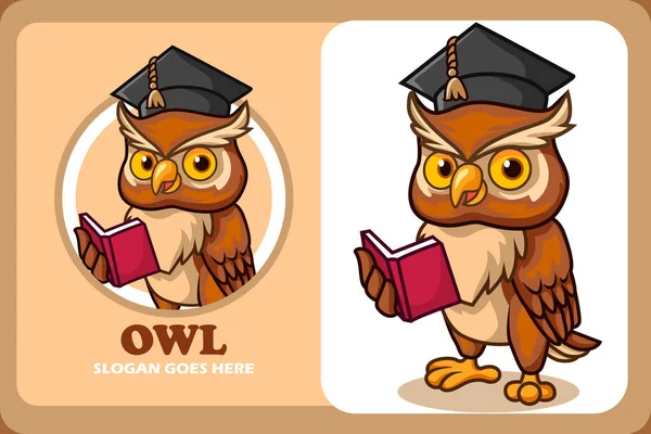 Vector Illustration Cartoon Owl Graduation Cap Reading Book — Stock Vector