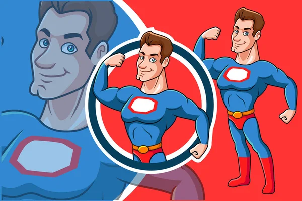 Vector Illustration Cute Strong Superhero Cartoon Posing —  Vetores de Stock