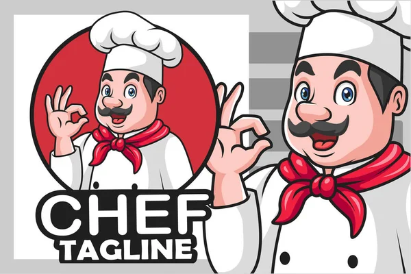 Vector Illustration Cartoon Chef Man Gesturing Sign — стоковый вектор