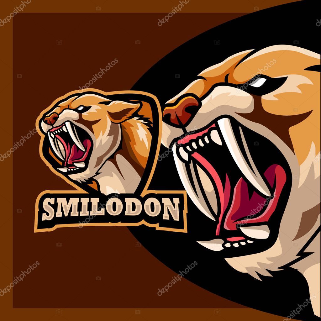 Vector Illustration of Cartoon smilodon head mascot design template