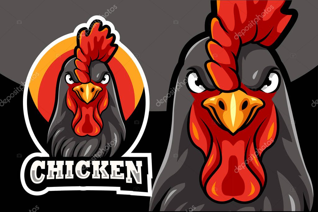 Vector Illustration of Cartoon chicken head mascot design template