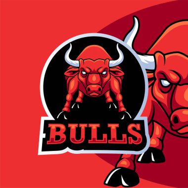 Çizgi film kırmızı boğa maskot şablonu tasarımının vektör çizimi