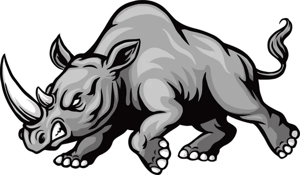 Vector Illustration Cartoon Angry Rhino Mascot Design — 스톡 벡터