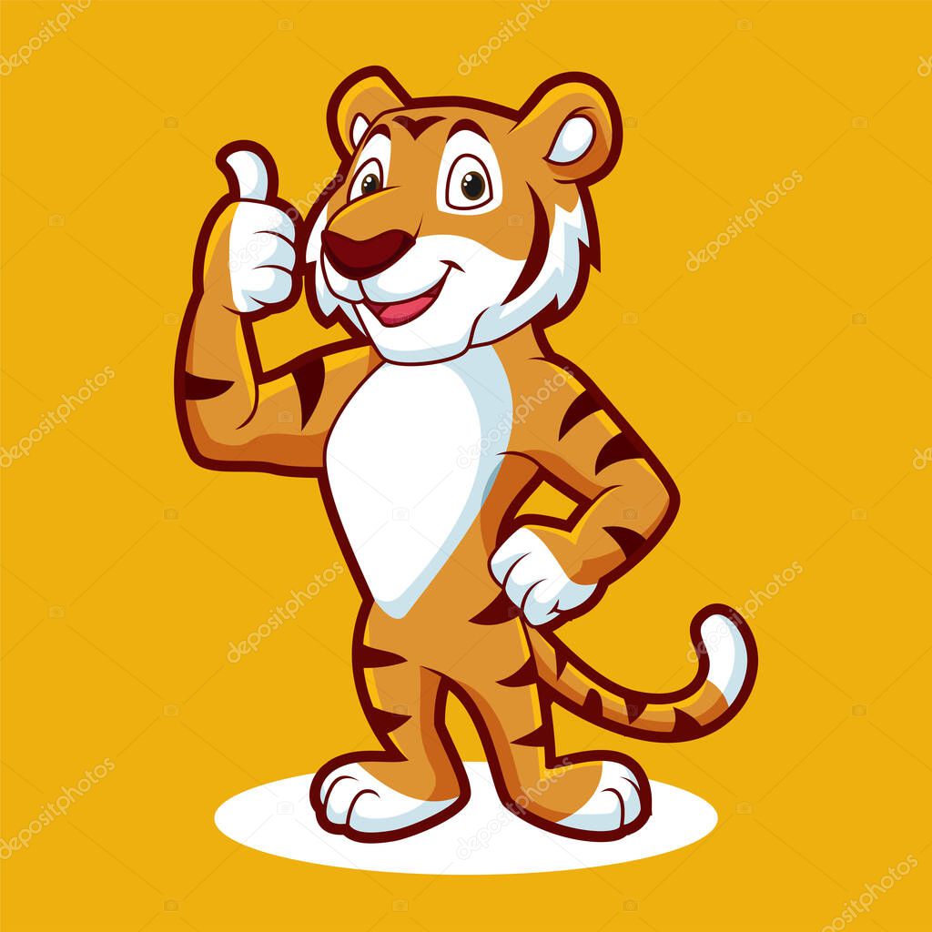 Vector Illustration of Cartoon tiger mascot giving thumb up