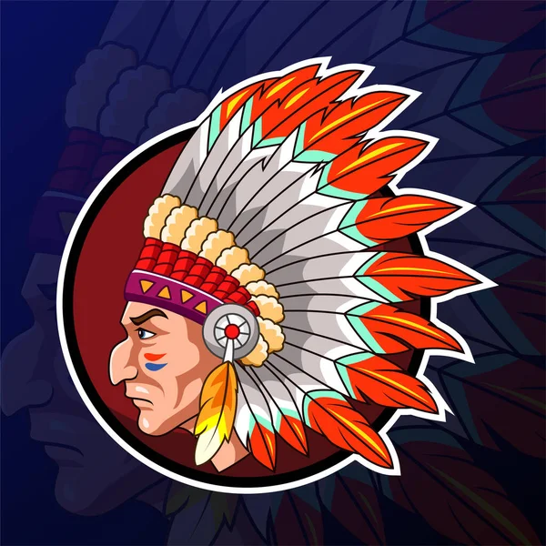 漫画アメリカインディアンのロゴデザインテンプレートのベクトルイラスト — ストックベクタ