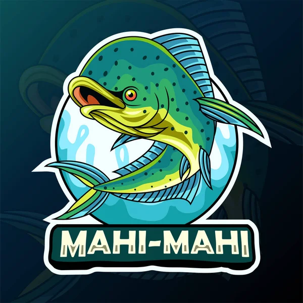 Vector Ilustración Dibujos Animados Mahi Mahi Pez Logotipo Diseño Plantilla — Vector de stock