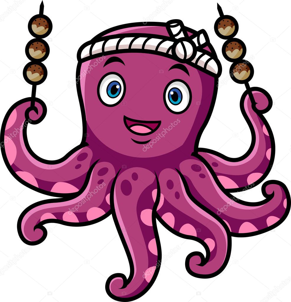 Vector illustration of Cartoon octopus takoyaki chef design