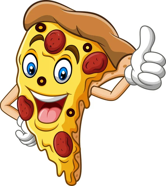 卡通披萨的矢量插图竖起大拇指 — 图库矢量图片