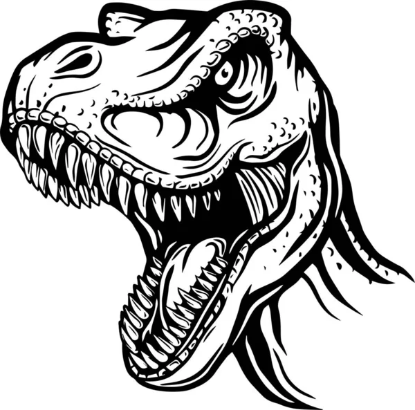 Illustration Vectorielle Tête Dinosaure Noir Blanc Colère Dessin Animé — Image vectorielle