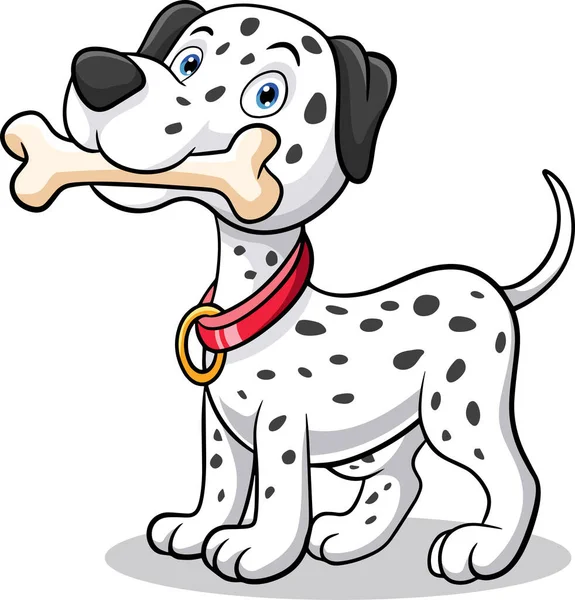 Karikatür dalmaçyalı bir köpeğin ağzında bir kemik tutuşu.