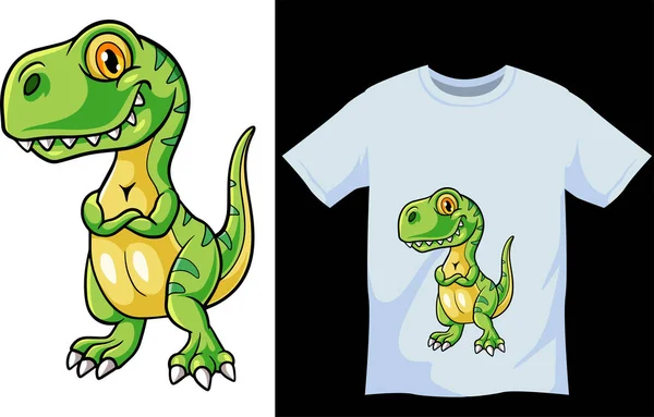 Εικονογράφηση Διάνυσμα Του Χαριτωμένο Tshirt Δεινόσαυρος Σχεδιασμό Πρότυπο — Διανυσματικό Αρχείο