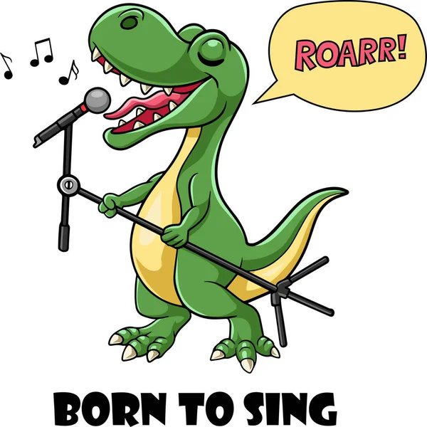 Vector Illustration Dinosaur Singing Microphone — Stock Vector