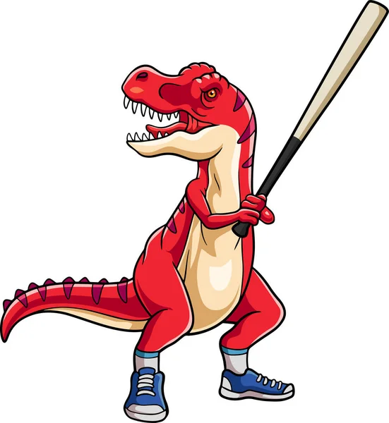 Vector Illustratie Van Cartoon Rode Dinosaurus Een Honkbalspeler — Stockvector