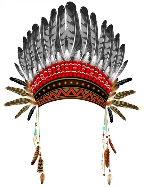 Sombrero Indio Con Plumas Traje Tradición Étnica — Vector de stock