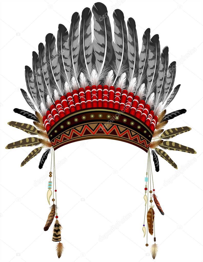 Indian  hat with feathers.  ethnic  tradition costume 
