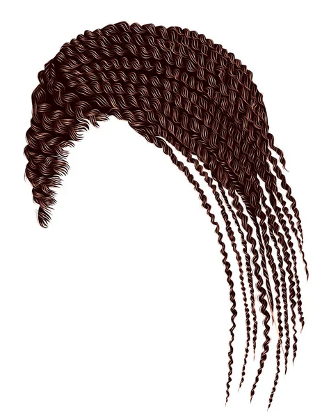 Trendy African Hair Cornrows Brai Brown Brunette Realistic Fashion Beauty — стоковый вектор
