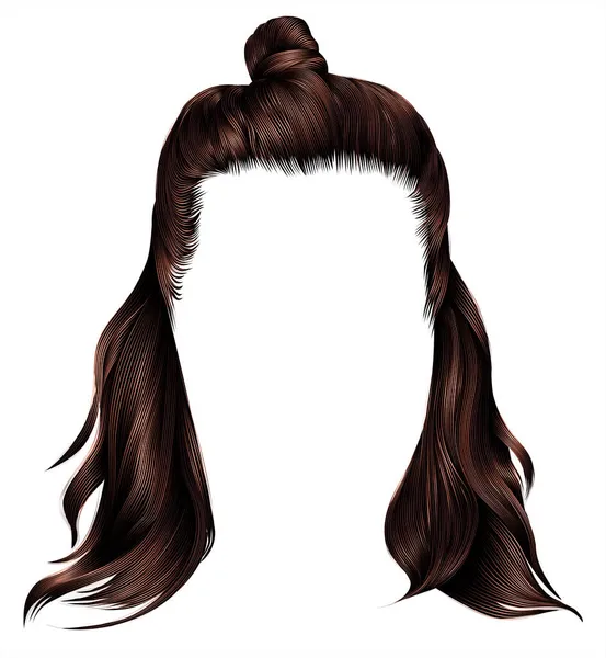 Модные Волосы Коричневого Цвета Брюнетки Каре Хуном Beauty Fashion Half — стоковый вектор