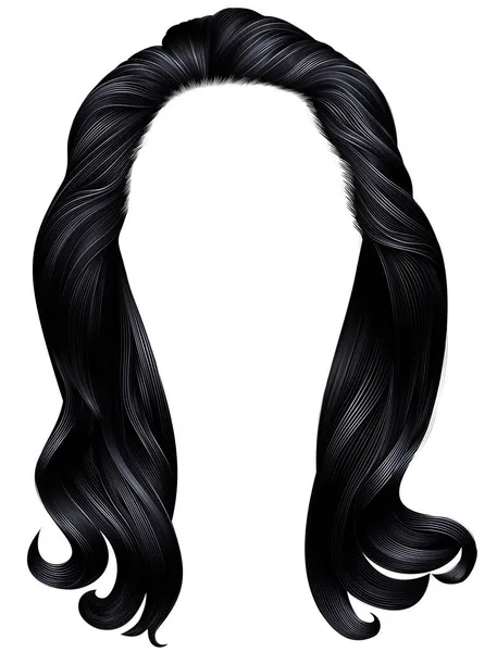 Trendy Женщина Длинные Волосы Черные Colors Beauty Моды Реалистичная Графика — стоковый вектор