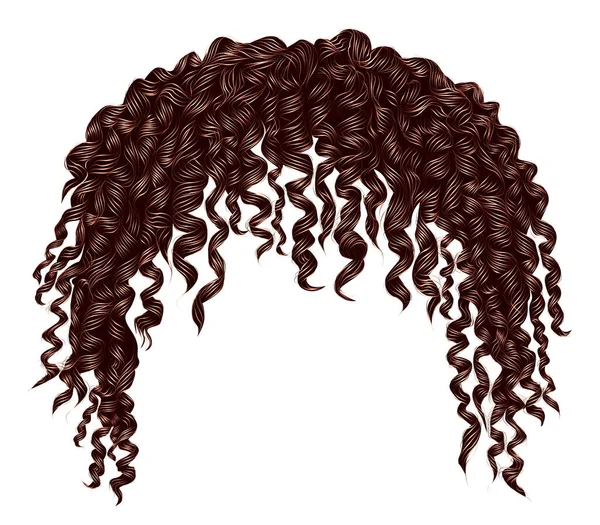 Trendy Curly Disheveled African Brown Hair Realistic Fashion Beauty Style — Stock Vector