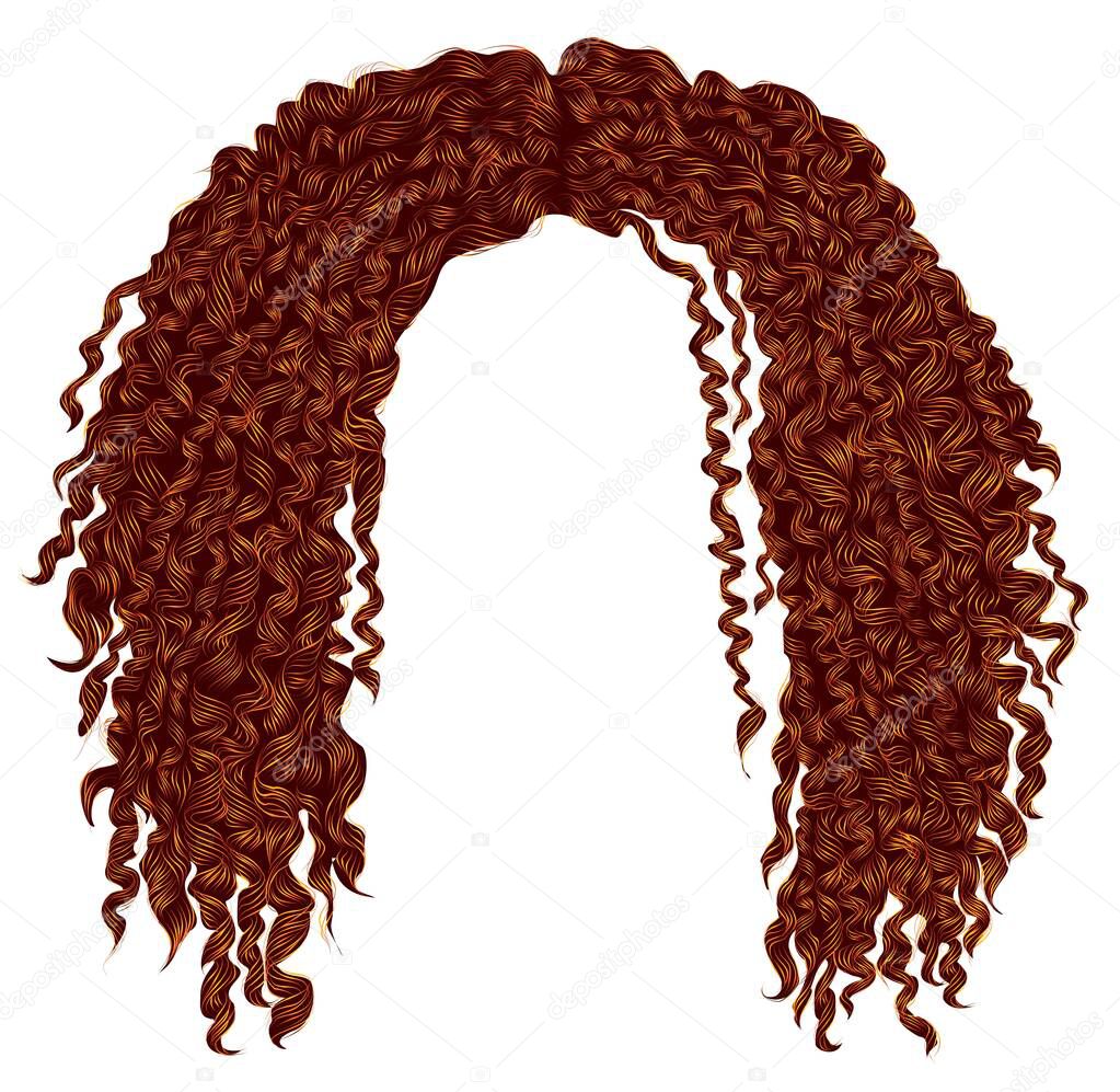 trendy curly disheveled african red hair  . realistic  3d . fashion beauty style .unisex women  men.afro