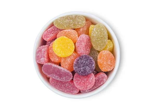 Varios Caramelos Dulces Azúcar Color Sabor Gelatina Tazón Cerámica Sobre — Foto de Stock