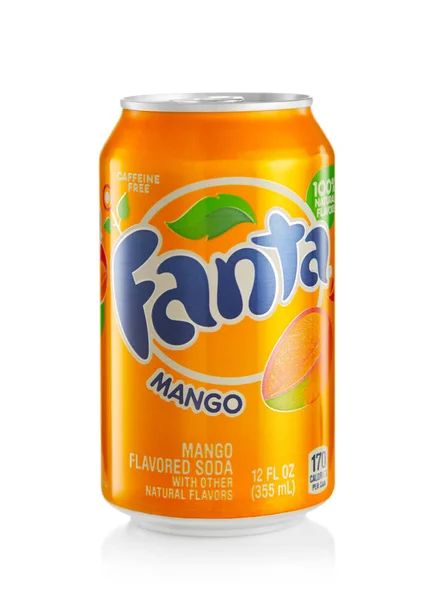 London Storbritannien Oktober 2021 Aluminiumburk Med Fanta Mango Smaksatt Läsk — Stockfoto