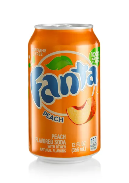 Londres Reino Unido Outubro 2021 Lata Alumínio Fanta Pêssego Refrigerante — Fotografia de Stock