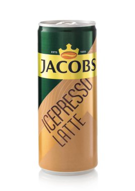 LONDON, İngiltere - 22 Ocak 2022: Jacobs soğuk buzlu sütlü sütlü kahve.